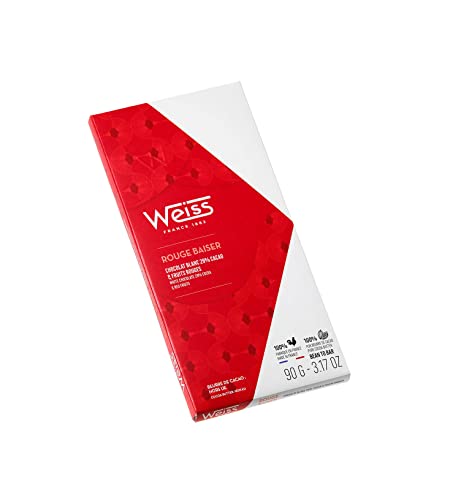 Chocolat Weiss, Rouge Baiser, Weiße Schokolade mit roten Früchten, 29% Kakaobutter, Glutenfrei, Ohne Palmöl, aus Frankreich, 90 g Chocolat Weiss, Rouge Baiser, Weiße Schokolade mit roten Früchten, 29% Kakaobutter, Glutenfrei, Ohne Palmöl, aus Frankreich, 90 g von Weiss