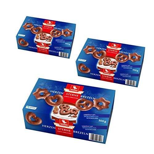 Weiss zarte Lebkuchen Herzen, Sterne, Brezeln Vollmilch 3er Set (3x500g Box blau) von Weiss