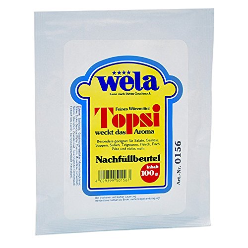 Wela Topsi Nachfüllbeutel 100 g - universelles Streuwürzmittel - verfeinert und rundet Ihre Speisen ab - vegan, glutenfrei, lactosefrei, hefefrei von Wela