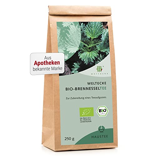 Weltecke Bio-Brennnessel-Tee lose 250 g | Frisch abgefüllt | In Deutschland hergestellt & kontrolliert | Frisch-würziges Aroma | Schonend getrocknete Brennnessel-Blätter | Loser Kräuter-Tee von Weltecke