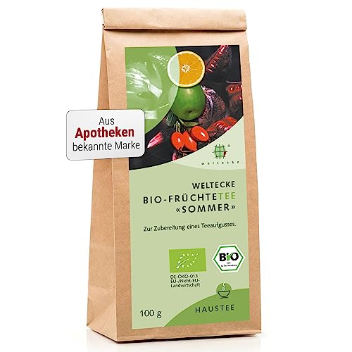 Weltecke Bio-Früchte-Tee lose 100 g „Sommer" | Schmeckt kalt & warm | Cold Brew Tea in Deutschland hergestellt | Fruchtig-frischer Eis-Tee ohne Zucker | Loser Tee kalt aufgießen von Weltecke