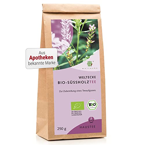 Weltecke Bio-Süßholzwurzel-Tee 250 g lose | Hergestellt & kontrolliert in Deutschland | Angenehm-aromatischer Geschmack | Offener Kräuter-Tee frisch abgefüllt | Süßholz-Tee zum Entspannen von Weltecke