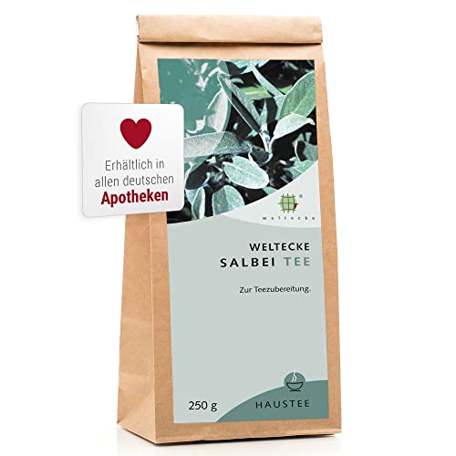 Weltecke Salbei-Tee lose 250 g | Arzneibuch-Qualität in Deutschland hergestellt & kontrolliert | Aromatischer Kräutertee | Frisch abgefüllt, direkt geliefert | Getrocknete Salbeiblätter von Weltecke