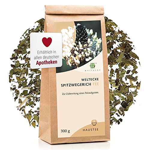 Weltecke Spitzwegerich-Tee lose 300 g | Arzneibuch-Qualität in Deutschland hergestellt & kontrolliert | Kräuter-Tee mit würzig-herbem Geschmack | Frisch abgefüllt | Angenehmer Halswärmer-Tee von Weltecke