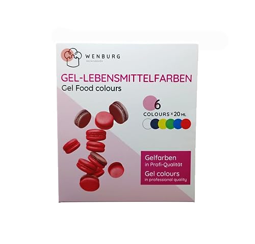 Wenburg Gel Profi Lebensmittelfarbe, 6 x 20g. Made in EU. Hochkonzentriert. Farben Set, zum Färben von Teig, Fondant, Marzipan, Slime von Wenburg