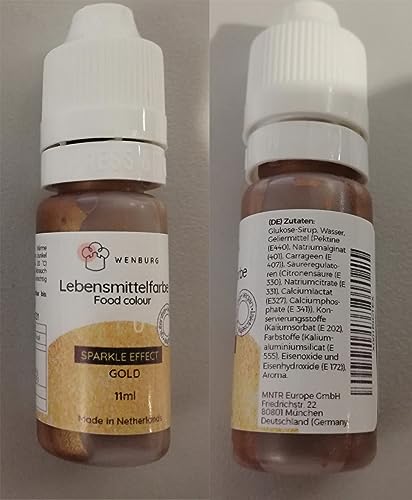 Wenburg Lebensmittelfarbe, Glitzer, 11ml hochkonzentriert, made in EU, flüssig. zum Färben von Teig, Getränken, Aromen, Slime - Glitzer Gold Lebensmittelfarbe - Goldfarbe für Torten - Gold Sparkle von Wenburg