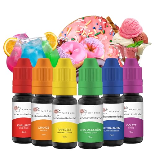 Wenburg Lebensmittelfarbe, 6 x 11ml, hochkonzentriert. Made in EU. Zuckerfrei, flüssig. Farben Set, zum Färben von Teig, Getränken, Aromen, Seifen, Slime. Tortendeko, Backzubehör (Regenbogen) Wenburg Lebensmittelfarbe, 6 x 11ml, hochkonzentriert. Made in EU. Zuckerfrei, flüssig. Farben Set, zum Färben von Teig, Getränken, Aromen, Seifen, Slime. Tortendeko, Backzubehör (Regenbogen) von Wenburg