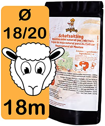 Wengler's Schafsaitling 18/20 18m - Schafsdarm Naturdarm für Bratwurst zart und dünn - 1A Metzgerqualität - brühfest, räucherfähig von Wengler's
