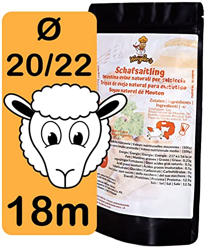 Wengler's Schafsaitlinge 20/22 18m - Bratwurst Naturdarm - zart und dünn - 1A Naturdarm für Wurstherstellung in Metzgerqualität - brühfest, räucherfähig von Wengler's