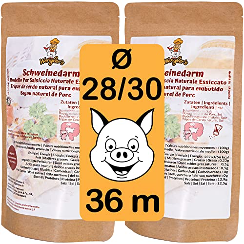 Wengler's - 28/30 Wurstdarm Schweinedarm Doppelpack - eigene Wurst herstellen - 1A Metzgerqualität - brühfest, räucherfähig 2 x 18 Meter von Wengler's