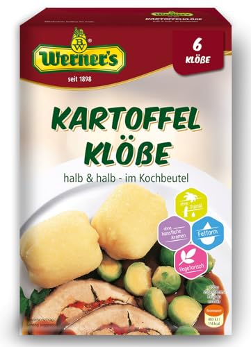 Werner´s Kartoffelklöße im praktischen Kochbeutel 6 Stück, 6 Packungen pro Karton, ohne Farbstoffe, ohne zugesetzte Aromen, fettarm, einzeln entnehmbar, von Werner's