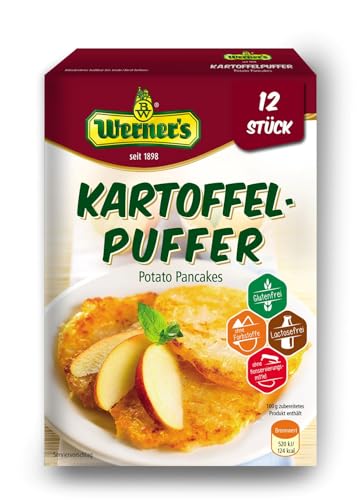 Werner´s Kartoffelpuffer 12 Stück (10 Packungen/Karton) - glutenfrei, laktosefrei, ohne Farbstoffe, ohne zugesetzte Aromen, 1 Kartoffelpuffer entspricht 67 kcal von Werner's