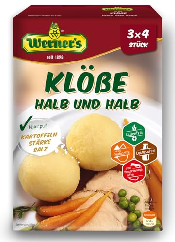 Werner´s Klöße Halb & Halb 3x4 Stück, 6 Packungen pro Karton, glutenfrei, laktosefrei, zum selbstformen, ohne Farbstoffe, ohne zugesetzte Aromen, von Werner's