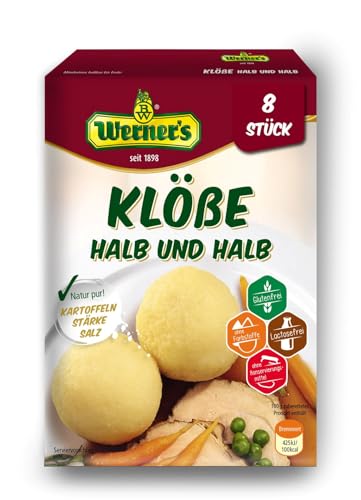 Werner´s Klöße Halb & Halb 8 Stück, 10 Packungen pro Karton, glutenfrei, laktosefrei, zum selbstformen, ohne Farbstoffe, ohne zugesetzte Aromen, von Werner´s