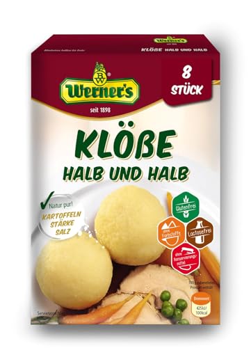 Werner´s Klöße Halb & Halb 8 Stück, 10 Packungen pro Karton, glutenfrei, laktosefrei, zum selbstformen, ohne Farbstoffe, ohne zugesetzte Aromen von Werner's