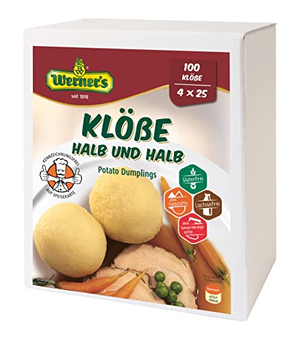 Werner´s Klöße Halb & Halb - Großgebinde - 4 x 0,75 kg = 4 x 25 Klöße, glutenfrei, laktosefrei, ohne Farbstoffe, ohne zugesetzte Aromen, von Werner's