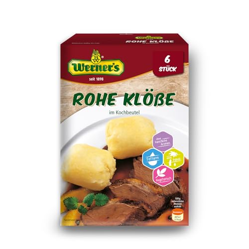 Werner´s Rohe Klöße im Kochbeutel 6 Stück, 6 Packungen pro Karton, ohne Farbstoffe, ohne zugesetzte Aromen, fettarm, einzeln entnehmbar, von Werner's