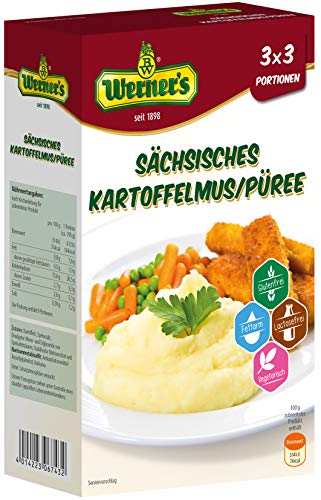 Werner´s Sächsisches Kartoffelmus / Püree, 3x3 Portionen, 6 Packungen pro Karton, glutenfrei, laktosefrei, ohne Farbstoffe, ohne zugesetzte Aromen, Mikrowellengeeignet, von Werner's