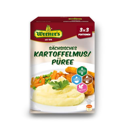 Werner´s Sächsisches Kartoffelmus / Püree, 3x3 Portionen, 6 Packungen pro Karton, glutenfrei, laktosefrei, ohne Farbstoffe, ohne zugesetzte Aromen, Mikrowellengeeignet, von Werner´s