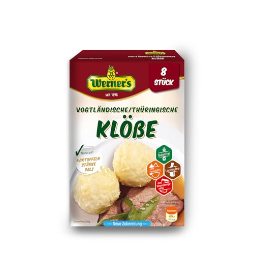 Werner´s Vogtländische / Thüringische Klöße 8 Stück, 10 Packungen / Karton, glutenfrei, laktosefrei, ohne Farbstoffe, ohne zugesetzte Aromen, zum selbstformen, von Werner's