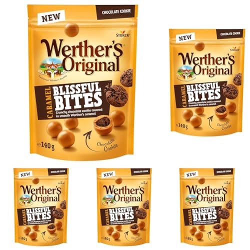 Werther’s Original Blissful Caramel Bites Cookie – Knackiger Schokokeks umhüllt von sanft-cremigem Werther’s Karamell – 5 x 140g von Werther's Original