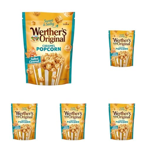 Werther's Original Caramel Popcorn Salted Caramel (5 x 140 g) – knuspriges Popcorn mit salzigem Sahne-Karamell-Überzug von Werther's Original