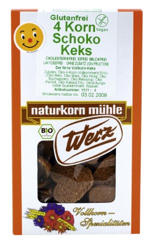 Werz 4-Korn-Vollkorn-Schoko-Keks glutenfrei, 2er Pack (2 x 150 g Packung) - Bio von Werz