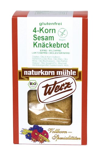 Werz 4-Korn-Vollkorn-Sesam-Knäckebrot glutenfrei, 2er Pack (2 x 150 g Packung) - Bio von Werz