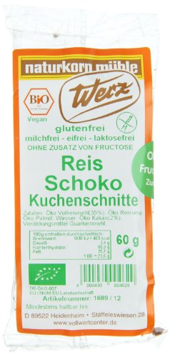 Werz Reis-VK-Schoko-Kuchenschnitte glutenfrei 2x60gr., 4er Pack (4 x 60 g) - Bio von Werz