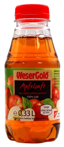 WeserGold Apfelsaft klar 100% Saft, 24er Pack (24 x 0.33 l) EINWEG von WeserGold