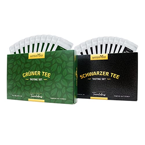 Wesertee Tea Tasting Sets Grüner Tee und Schwarzer Tee - Tee Geschenkset mit je 10 Tees aus aller Welt, inkl. Teeei | Luxuriöses Tee Probierset von Wesertee