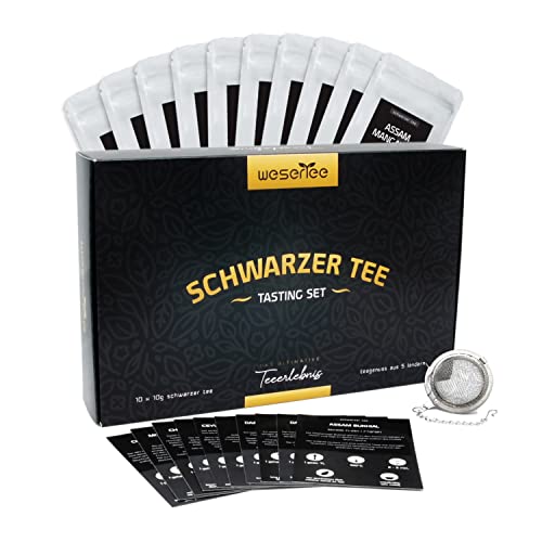 Wesertee Tea Tasting Set Schwarzer Tee - Tee Geschenkset zu Weihnachten mit 10 Schwarztees aus aller Welt, inkl. Teeei | Luxuriöses Tee Probierset von Wesertee