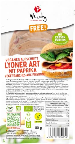 Veganer Bio-Aufschnitt Lyoner Art mit Paprika 18 x 80 gr Veganer Bio-Aufschnitt Lyoner Art mit Paprika 18 x 80 gr von Wheaty