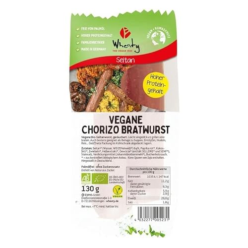 Wheaty Vegane Chorizo Bratwurst - Bio - 130g x 5-5er Pack VPE von Wheaty