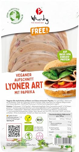 Wheaty Veganer Bio-Aufschnitt Lyoner Art mit Paprika (6 x 80 gr) von Wheaty