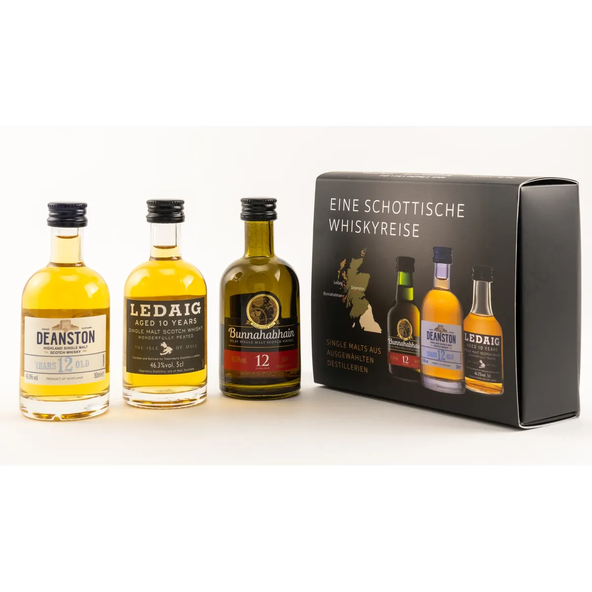 Miniaturen Set Single Malts 3x0,05 Liter Bunnahabhain 12 Years, Deanston 12 Years, Ledaig 10 Years Miniaturen Set Single Malts 3x0,05 Liter Bunnahabhain 12 Years, Deanston 12 Years, Ledaig 10 Years von Whisky Fox