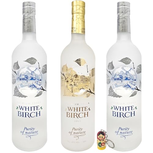 Esnado Set - White Birch Vodka - 1x Gold, 2x White Birch, 40% vol. (3x0,5L) + Esnado Matroschka Anhänger von White Birch