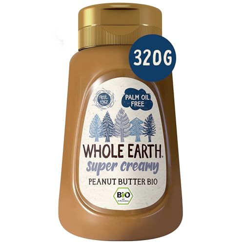 Whole Earth Bio Erdnussbutter Super Creamy Squeezer Flasche| Peanut Butter | Creamy | 320g | Vegan | Backen | Kochen | ohne Palmöl | ohne zugesetzten Zucker | Protein | Perfekt für Sportler von Whole Earth