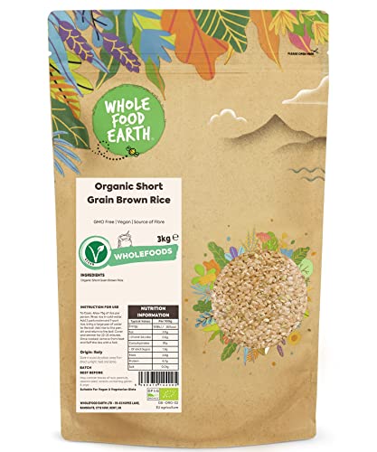 Wholefood Earth Bio-Kurzkochkorn-Braunreis 3kg | GVO-frei | Vegan | Ballaststoffquelle | Zertifiziert biologisch von Wholefood Earth