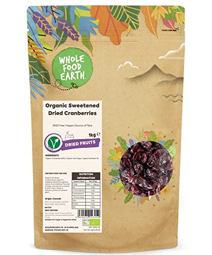 Wholefood Earth Bio-Süße Getrocknete Cranberries 1 kg | GVO-frei | Vegan | Ballaststoffquelle | Zertifiziert biologisch Wholefood Earth Bio-Süße Getrocknete Cranberries 1 kg | GVO-frei | Vegan | Ballaststoffquelle | Zertifiziert biologisch von Wholefood Earth