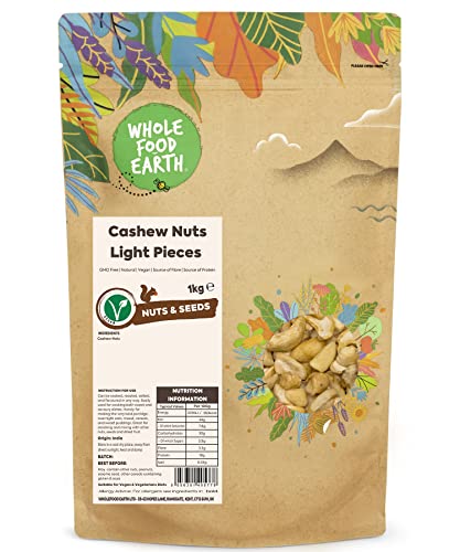 Wholefood Earth Cashew Nuts Light Pieces - GMO Free - Natural - Vegan - Milchfrei - Ohne Zuckerzusatz 1kg von Wholefood Earth