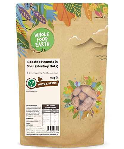 Wholefood Earth Geröstete Erdnüsse in Schale (Affennüsse) - GMO frei - Vegan - Milchfrei - Ohne Zuckerzusatz, 2 kg von Wholefood Earth