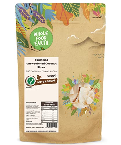 Wholefood Earth Getoastete & ungesüßte Kokosnuss-Scheiben - GMO frei - Vegan - Milchfrei - Ohne Zuckerzusatz, 500 g von Wholefood Earth