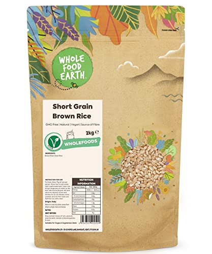 Wholefood Earth Kurzkornbrauner Reis - GMO frei - natürlich - vegan - milchfrei - ohne Zuckerzusatz, 2 kg von Wholefood Earth