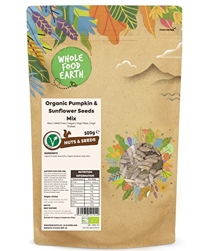 Wholefood Earth Organic Pumpkin & Sunflower Seeds Mix 500g Raw | GMO Free | Vegan | High Fibre | High Protein | Certified Organic von Wholefood Earth