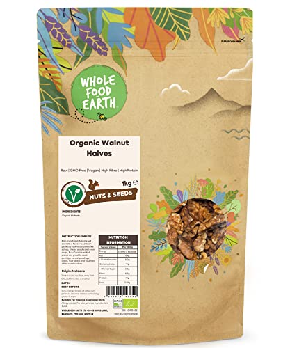 Wholefood Earth Organic Walnut Halves 1kg Raw | GMO Free | Vegan | High Fibre | High Protein | Certified Organic von Wholefood Earth