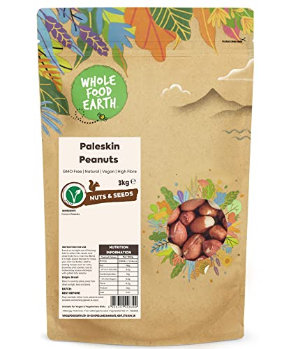 Wholefood Earth Paleskin Peanuts — GVO-frei — natürlich — vegan — milchfrei — ohne Zuckerzusatz, 3 kg (Verpackung kann variieren) von Wholefood Earth