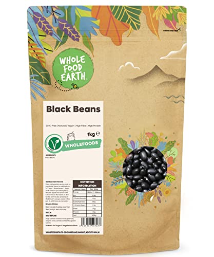 Wholefood Earth Schwarze Bohnen - GMO frei - natürlich - vegan - milchfrei - ohne Zuckerzusatz, 1 kg von Wholefood Earth