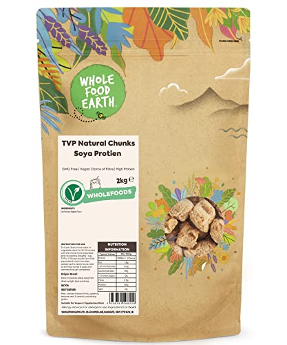 Wholefood Earth TVP Natural Chunks Soja Protien - GMO Frei - Vegan - Milchfrei - Ohne Zuckerzusatz, 2 kg von Wholefood Earth