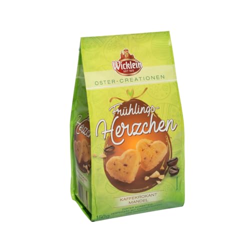 Wicklein Frühlingsherzchen Kaffeekrokant Mandel zarter Mürbeteig 150g von Wicklein